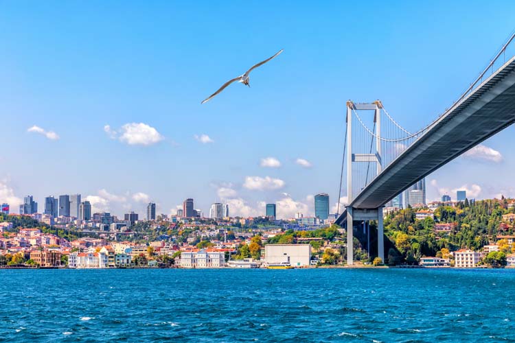 The 15 July Martyrs Bridge or the Bosphorus Bridge and modern Istanbul view
